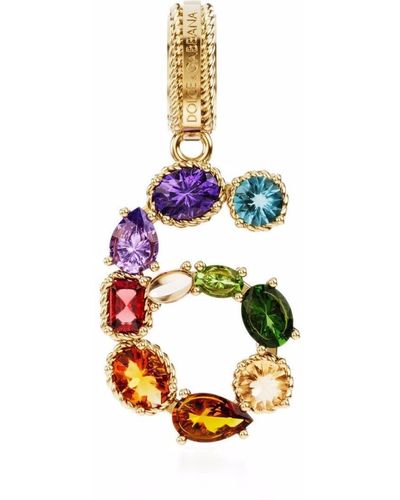 Dolce & Gabbana 18kt Yellow Gold Number 6 Gemstone Pendant - Metallic