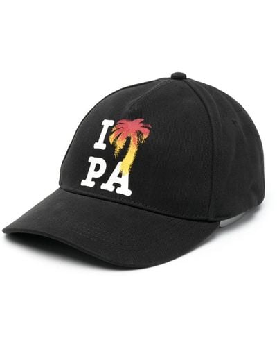 Palm Angels Logo-Print Cotton Hat - Black
