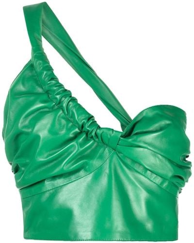Manokhi One-shoulder Leather Cropped Top - Green