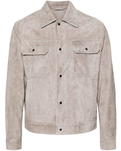 Emporio Armani Press-stud Suede Shirt Jacket - Gray