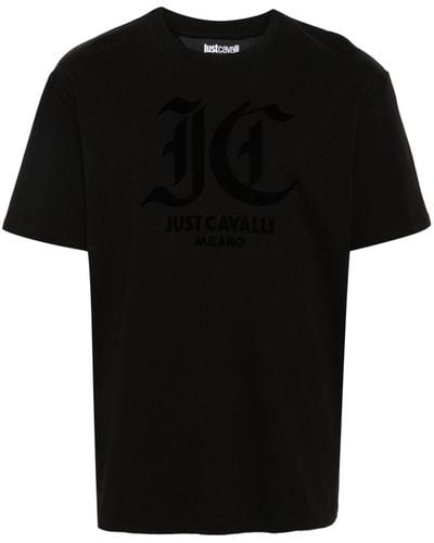Just Cavalli Flocked-logo T-shirt - Black