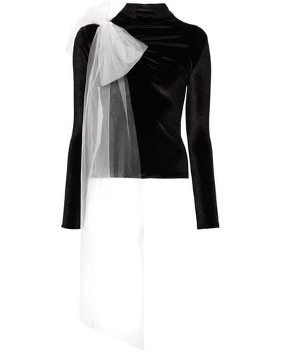 Atu Body Couture Tulle-appliqué Velour T-shirt - Black