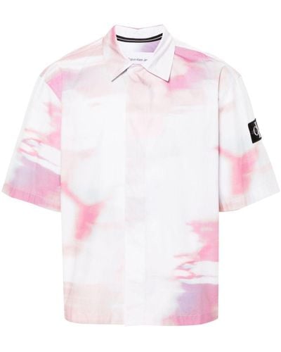 Calvin Klein Diffused Skyscape-print Cotton Shirt - Pink