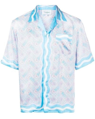 Casablancabrand Overhemd Met Monogramprint - Blauw