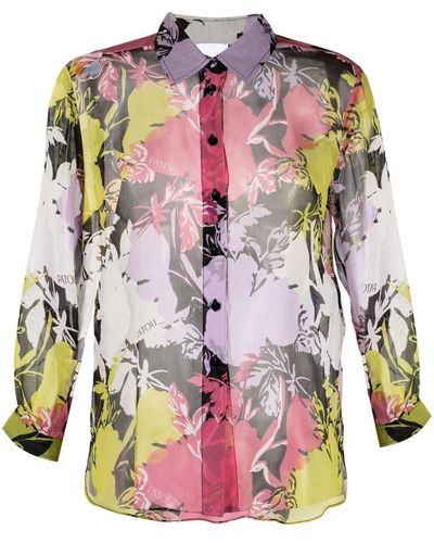 Patou Blusa translúcida con motivo floral - Rosa