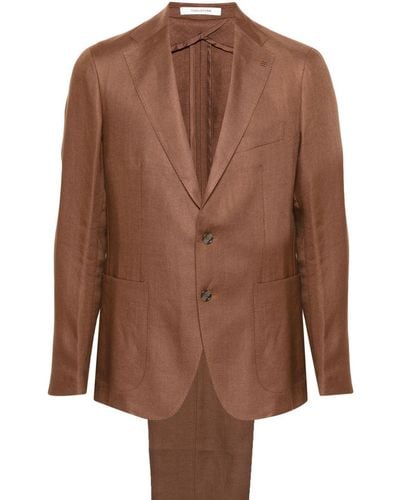 Tagliatore Linen Single-breasted Suit - Brown