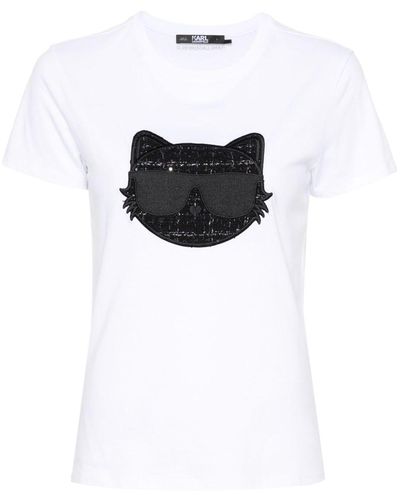 Karl Lagerfeld T-shirt Choupette bouclé - Bianco