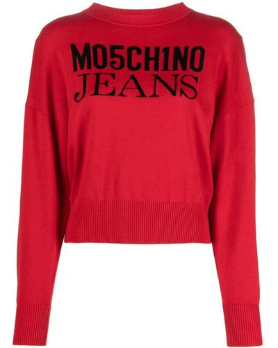 Moschino Jeans Intarsien-Pullover mit Logo - Rot