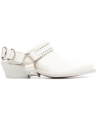 Buttero Mules con correa trenzada - Blanco