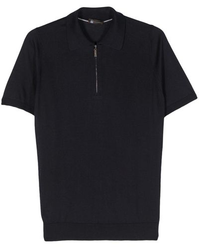 Colombo Short-zip Silk Polo Shirt - Black