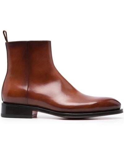 Santoni Leather Chelsea Ankle Boots - Brown