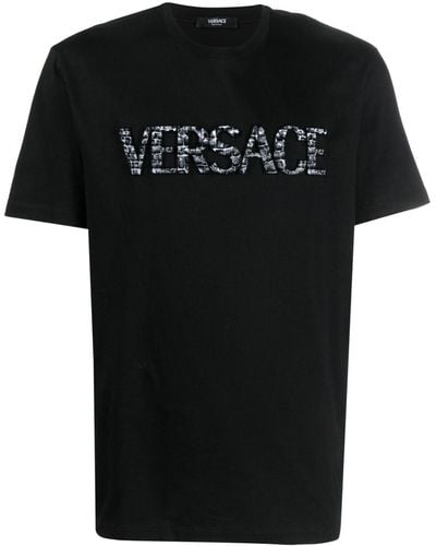 Versace T Shirt Con Logo Effetto Coccodrillo - Nero