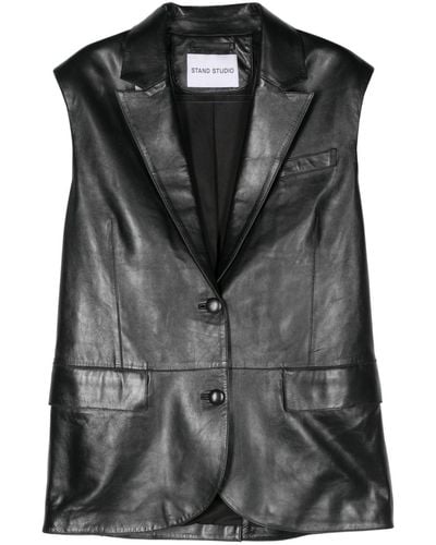Stand Studio Libbie Leather Blazer Vest - Black