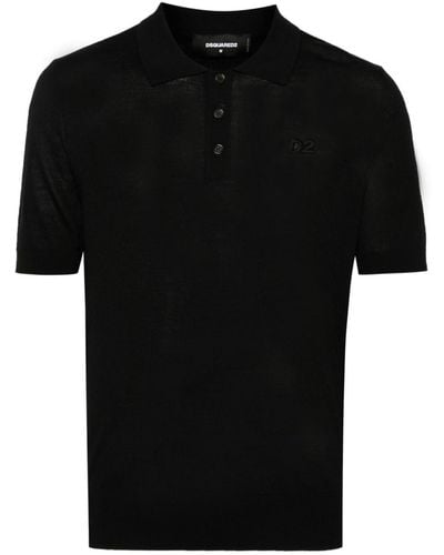 DSquared² Geribbeld Poloshirt Met Geborduurd Logo - Zwart