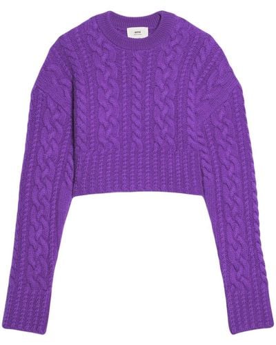 Ami Paris Cable-knit Virgin Wool Sweater - Purple