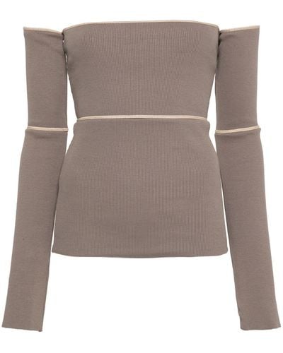 MM6 by Maison Martin Margiela Off-shoulder Ribbed-knit Top - Brown
