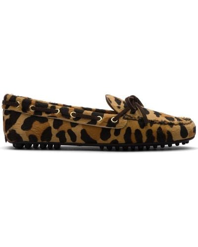 Car Shoe Animalier-print Calf Hair Loafers - Brown