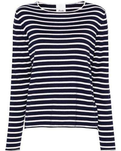 Allude Striped Fine-knit Sweater - Blue
