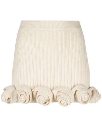 Blumarine Floral-appliqué Wool Mini Skirt - Natural