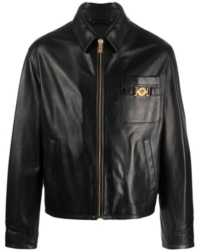 Versace Medusa biggie Leather Jacket - Men's - Lamb Skin/cupro/cotton - Black