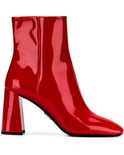 Prada Patent Leather Boots - Red