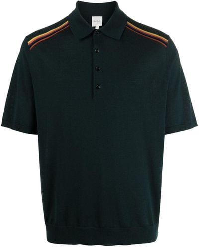 Paul Smith Artist Stripe-embellished Fine-knit Polo Shirt - Black