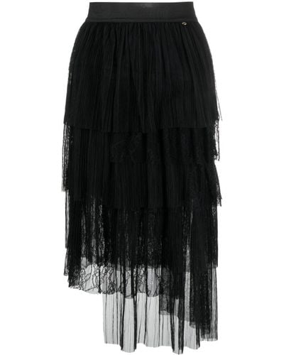 Liu Jo Asymmetric Tulle Midi Skirt - Black