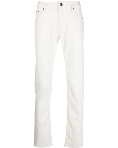 Hand Picked Embroidered-logo Straight-leg Jeans - White