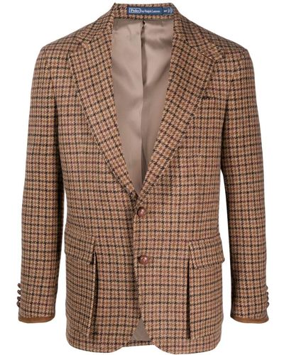 Polo Ralph Lauren Blazer en laine à motif pied-de-poule - Marron