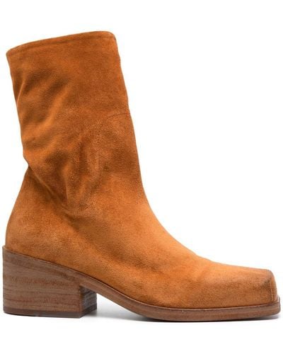 Marsèll Square-toe Suede Calf-high Boots - Brown