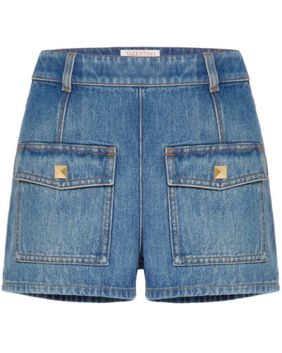 Valentino Garavani Jeans-Shorts mit Nieten - Blau