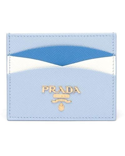 Prada ロゴプレート カードケース - ブルー