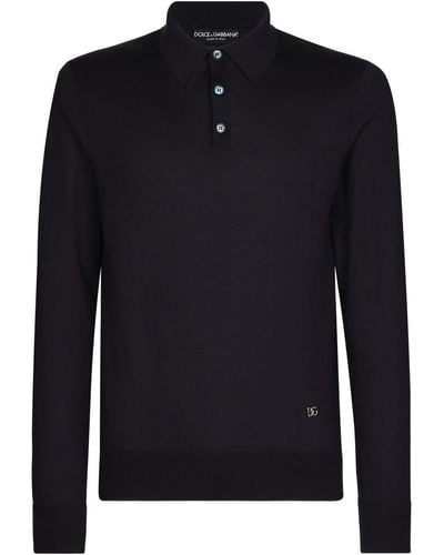 Dolce & Gabbana Poloshirt Van Katoen-zijde Met Logolabel - Zwart