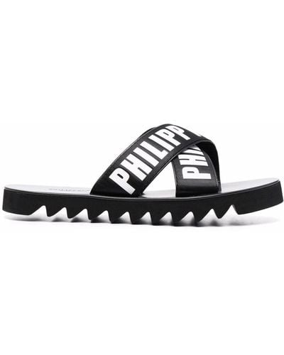 Philipp Plein Tm Gummy Leather Slides - Black