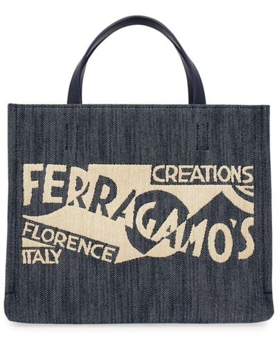 Ferragamo Small Venna Logo-embroidered Tote Bag - Blue