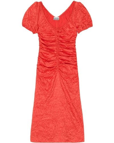 Ganni Ruched Midi Dress - Red