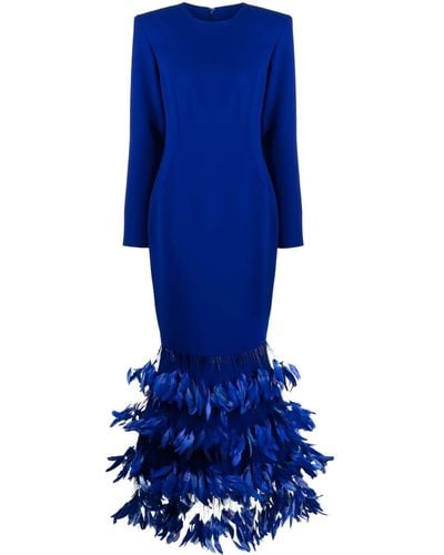 Jean Louis Sabaji Long-sleeve Feather-detail Maxi Dress - Blue
