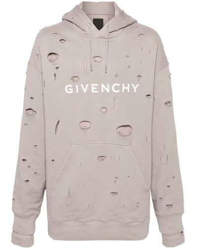 Givenchy Logo-print Ripped Hoodie - Grey