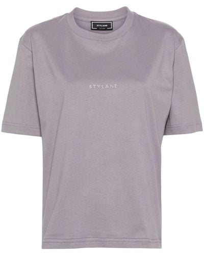 Styland Katoenen T-shirt Met Glitterdetail - Paars