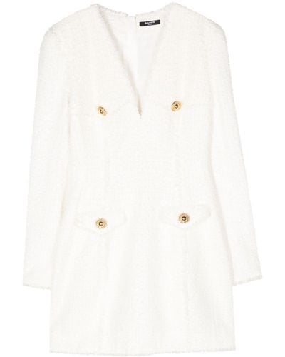 Balmain Minikleid Aus Tweed - Weiß