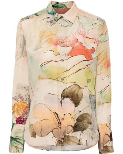 Paul Smith Watercolour-print Silk Shirt - Natural
