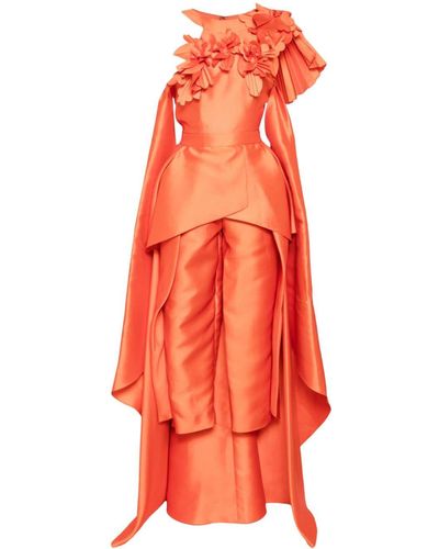 Saiid Kobeisy Mikado Jumpsuit With Asmmymetrical Cuts And Matching Embroidery - Orange