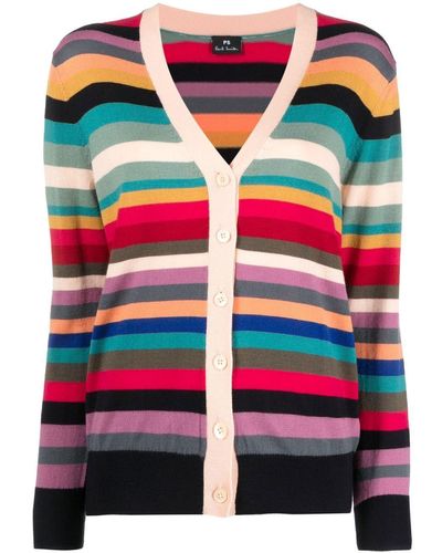 PS by Paul Smith Cardigan rayé en maille - Rouge