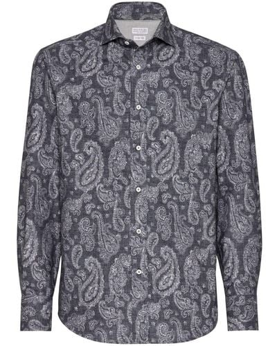 Brunello Cucinelli Katoenen Overhemd Met Paisley-print - Blauw