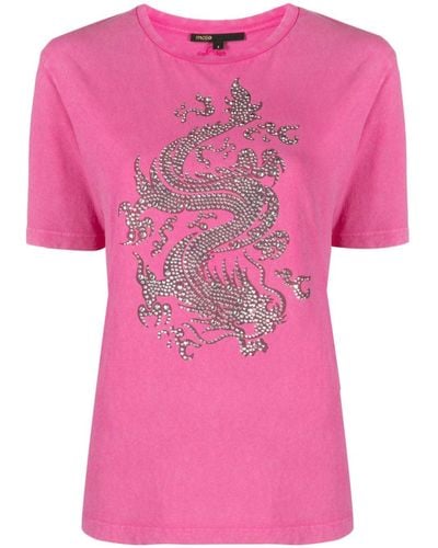 Maje Rhinestone-embellished Dragon-print T-shirt - Pink