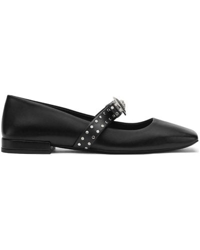 Versace Gianni Ribbon Leather Ballerina Shoes - Black