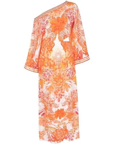 Camilla Dragon-print Asymmetric Dress - Orange