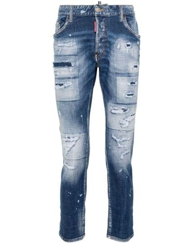 DSquared² Halbhohe Tapered-Jeans im Distressed-Look - Blau