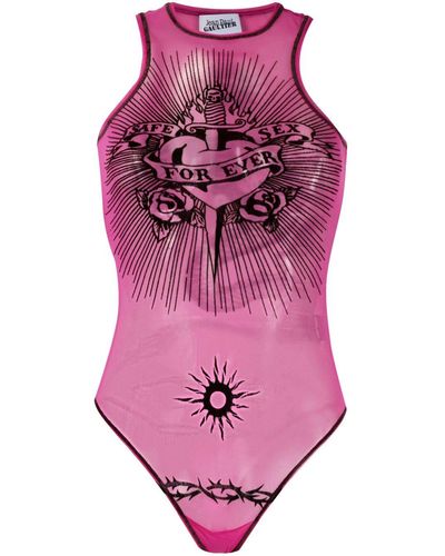 Jean Paul Gaultier Flocked Tulle Bodysuit - Pink