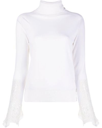Ermanno Scervino Lace-cuff Roll-neck Sweater - White